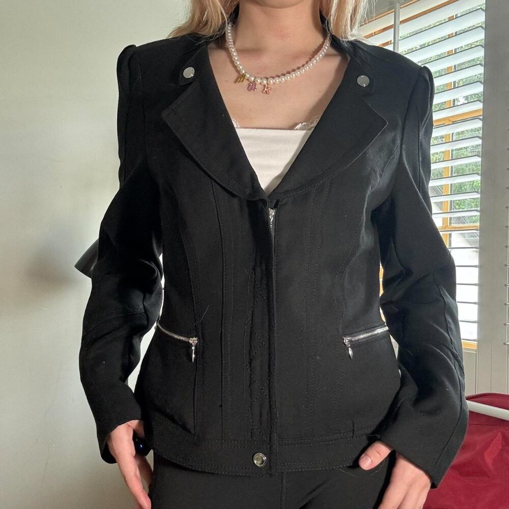 White House Black Market Moto Style Blazer Jacket - Size 12 - Picture 3 of 6